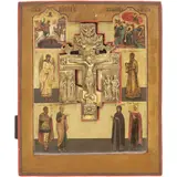 Icono, CRISTO CRICIFICADO, Óleo sobre madera con cruz central en latón