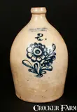 John Burger, JOHN BURGER / ROCHESTER Stoneware Jug with Cobalt Floral Decoration., circa 1860, Stoneware
