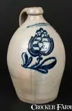 F. Stetzenmeyer, 2 Gal. F. STETZENMEYER / ROCHESTER, NY Stoneware Jug with Bold Slip-Trailed Floral Decoration