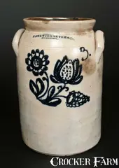 F. Stetzenmeyer & Co., F. STETZENMEYER & CO. / ROCHESTER, NY Crock w/ Elaborate Triple Floral Decoration, circa 1850, Stoneware