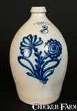 N. Clark & Co., Excellent N. CLARK & CO. / ROCHESTER, N.Y. Stoneware Jug w/ Vibrant Slip-Trailed Floral Decoration