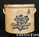 J. Burger, 3 Gal. J. BURGER / ROCHESTER, NY Stoneware Crock with Slip-Trailed Floral Decoration, circa 1885, Stoneware