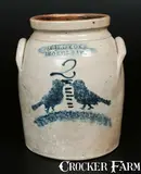 J. C. Waelde, Rare 2 Gal. J. C. WAELDE / NORTH BAY Stoneware Jar with Double Birds Decoration