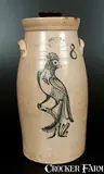 J. Burger Jr, J. BURGER JR. / ROCHESTER, NY Stoneware Churn with Elaborate Pheasant Decoration, circa 1885, Stoneware