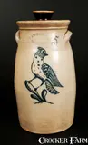 J. Burger Jr, J. BURGER JR. / ROCHESTER. N.Y. Stoneware Churn with Cobalt Quail Decoration, Five-Gallon, circa 1885, Stoneware