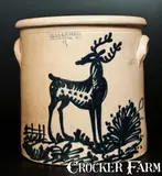 O. L. & A. K. Ballard, O.L. & A.K. BALLARD / BURLINGTON, VT 5 Gal. Stoneware Crock with Very Large Standing Deer Decoration, circa 1860, Stoneware