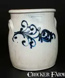 O. L. & A. K. Ballard, 3 Gal. O. L. & A. K. BALLARD / BURLINGTON, VT Stoneware Crock with Slip-Trailed Floral Decoration