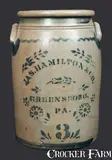 3 Gal. Stoneware Crock Stenciled JAS. HAMILTON & CO. / GREENSBORO, PA by Jas. Hamilton & Co., circa 1875, Stoneware, sold Nov 2013