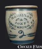 2 Gal. HAMILTON & JONES / GREENSBORO, PA Stoneware Cream Jar with Stenciled Decoration by Hamilton & Jones, circa 1875, Stoneware, sold Nov 2013