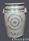 Hamilton & Jones, 6 Gal. HAMILTON & JONES / GREENSBORO, PA Stoneware Crock with Stenciled Decoration, circa 1875, Stoneware