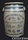 James Hamilton & Co., 6 Gal. JAMES HAMILTON & CO. / GREENSBORO, PA Stoneware Crock