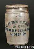 C.F. Hetzel & Co., Scarce C.F. HETZEL & CO. / CUMBERLAND, MD 1/2 Gal. Stoneware Advertising Jar, circa 1875, Stoneware