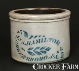JAS. HAMILTON & CO / GREENSBORO, PA Stoneware Butter Crock, Half-Gallon. by Jas. Hamilton & Co., circa 1875, Stoneware, sold Nov 2013