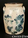 John Young. & Co, Very Rare 2 Gal. JOHN YOUNG & CO / HARRISBURG, PA Stoneware Crock with Tulip Decoration, circa 1856, Stoneware
