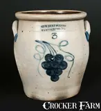 3 Gal. COWDEN & WILCOX / HARRISBURG, PA Stoneware Crock with Grapes Decoration by Cowden & Wilcox, circa 1865, Stoneware, sold Nov 2013