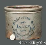 Rare Half-Gallon HAMILTON & JONES / MANUFACTURERS / GREENSBORO. PA Butter Crock by Hamilton & Jones, circa 1875, Stoneware, sold Nov 2013