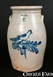 Evan R. Jones, Scarce EVAN R. JONES / PITTSTON, PA Stoneware Churn with Bird-on-Floral Decoration