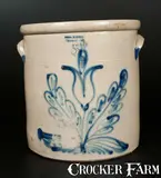 Evan R. Jones, 5 Gal. EVAN R. JONES / PITTSTON, PA Stoneware Crock with Unusual Slip-Trailed Decoration, circa 1875, Stoneware