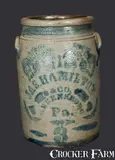3 Gal. JAS. HAMILTON & CO. / GREENSBORO, PA Stoneware Crock by Jas. Hamilton & Co., circa 1875, Stoneware, sold Nov 2013