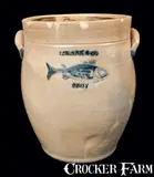 J. Clark & Co., Rare J. CLARK & CO. / TROY Stoneware Crock w/ Incised Fish Decoration, circa 1826-1828, Stoneware