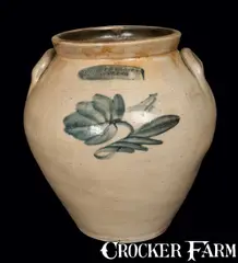 Thomas D. Chollar, THOMAS D. CHOLLAR / CORTLAND Ovoid Stoneware Crock with Floral Decoration, circa 1840, Stoneware