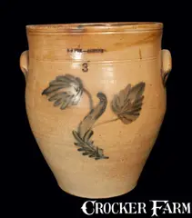 E. S. Fox, 3 Gal. E. S. FOX / ATHENS Stoneware Crock with Floral Decoration, circa 1840, Stoneware