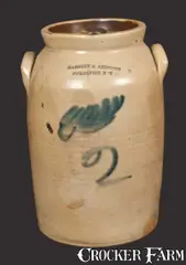 MABBETT & ANTHONE / PO'KEEPSIE, NY Decorated Stoneware Lidded Jar by Mabbett & Anthone, circa 1837-1839, Stoneware, sold Jul 2013