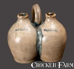 Double Jug, Rare NEW HAVEN Stoneware Gemel (Double Jug), circa 1830, Stoneware