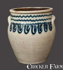 J. M. PRUDEN / ELIZABETHTOWN, NJ Stoneware Crock with Strong Slip-Trailed Decoration by J.M. Pruden, circa 1840, Stoneware, sold Jul 2013