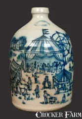 Beaumont Pottery, Elaborate BEAUMONT POTTERY / YORK, ME / 1987 Stoneware Jug with Fair Scene, 1987, Stoneware