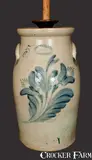 J. Fisher, 5 Gal. Stoneware Churn with Floral Decoration, J. FISHER / LYONS, NY, circa 1875, Stoneware