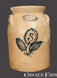 Burger & Lang, 3 Gal. BURGER & LANG / ROCHESTER, NY Stoneware Crock with Slip-Trailed Floral Decoration