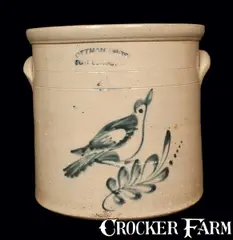 Ottman Bro, 4 Gal. OTTMAN BRO'S / FORT EDWARD, NY Stoneware Crock with Bird Decoration, circa 1880, Stoneware