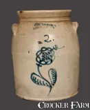 C. W. Braun, 2 Gal. C. W. BRAUN / BUFFALO, NY Stoneware Crock with Slip-Trailed Floral Decoration