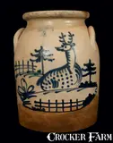 4 Gal. J. & E. NORTON / BENNINGTON, VT Stoneware Crock with Reclining Deer and Fence by J. & E. Norton, circa 1855, Stoneware, sold Jul 2013