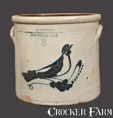 Adam Green, Scarce 3 Gal. ADAM GREEN / NEW BRUNSWICK, NJ Stoneware Crock with Bird Decoration, circa 1875, Stoneware