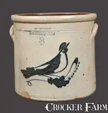 Adam Green, Scarce 3 Gal. ADAM GREEN / NEW BRUNSWICK, NJ Stoneware Crock with Bird Decoration, circa 1875, Stoneware