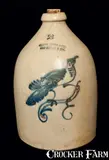 Ottman & Co., 2 Gal. HAXSTUN, OTTMAN & CO. / FORT EDWARD, NY Stoneware Jug with Bird Decoration