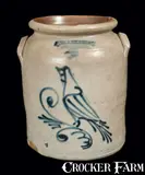 Flack & Van Arsdale, FLACK & VAN ARSDALE / CORNWALL, ONT Stoneware Crock with Bird Decoration, circa 1875, Stoneware