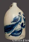 White & Wood, Outstanding 4 Gal. WHITE & WOOD / BINGHAMPTON Stoneware Bird Jug, circa 1880, Stoneware