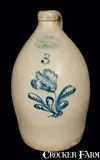 Burger & Lang, 3 Gal. BURGER & LANG / ROCHESTER, NY Stoneware Jug with Slip-Trailed Floral Decoration
