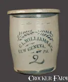C. L. Williams, 2 Gal. C. L. WILLIAMS / NEW GENEVA, PA Stoneware Cream Jar, circa 1895, Stoneware