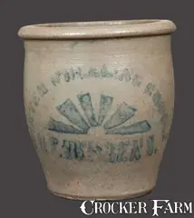 Center Wheeling Grocer, Rare Small-Sized Stoneware Jar, Stenciled "CENTER WHEELING GROCER / H.F. BEHRENS," Western PA origin, circa 1875., circa 1875, Stoneware