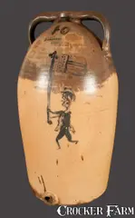 W.J. Schrop, Important W.J. SCHROP / SPRINGFIELD, OHIO Patriotic 10 Gal. Stoneware Water Cooler w/ Union Flag Bearer, circa 1865-1875, Stoneware