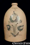 J.B. Pfaltzgraff, Rare 3 Gal. J. B. PFALTZGRAFF / YORK, PA Stoneware Jug with Floral Decoration, circa 1875, Stoneware