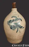 F.H. Cowden, 4 Gal. F. H. COWDEN / HARRISBURG, PA Stoneware Jug with Cherries Decoration, circa 1880, Stoneware
