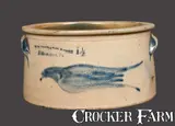 D. P. Hobart, Rare D. P. HOBART / WILLIAMSPORT Stoneware Cake Crock with Bird Decoration, circa 1880, Stoneware