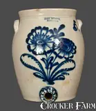 John Burger, JOHN BURGER / ROCHESTER, NY 5 Gallon Stoneware Water Cooler with Slip-Trailed Floral Decoration, circa 1860, Stoneware