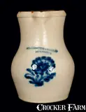 Harrington & Burger, Very Rare HARRINGTON & BURGER / ROCHESTER Stoneware Pitcher with Floral Decoration, circa 1852-1854, Stoneware