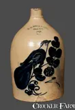 N. A. WHITE & SON / UTICA, NY Stoneware Jug with Paddletail Bird Decoration by N.A. White & Son, circa 1885, Stoneware, sold Mar 2013
